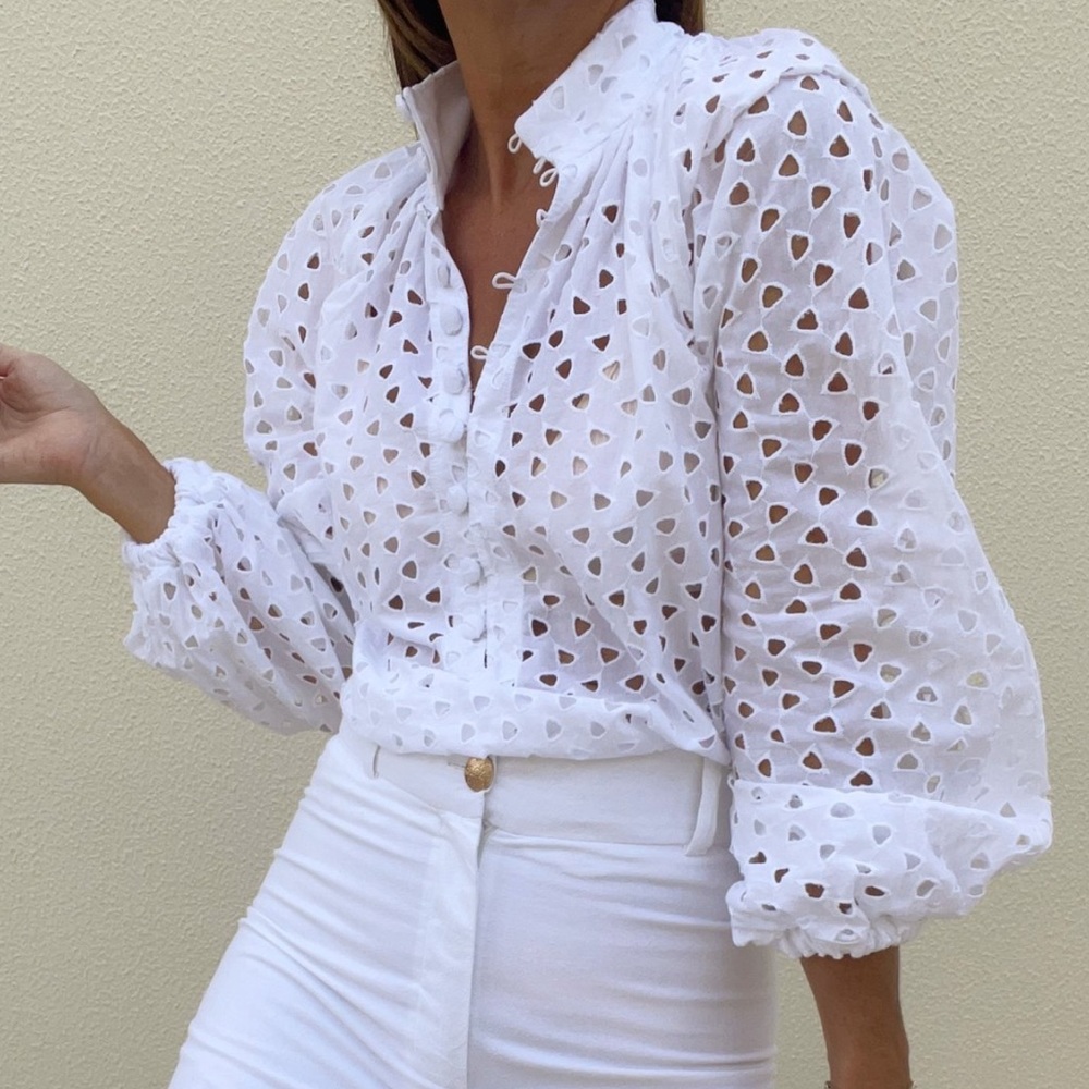 White Sorrento Embroidered Cotton Blouse